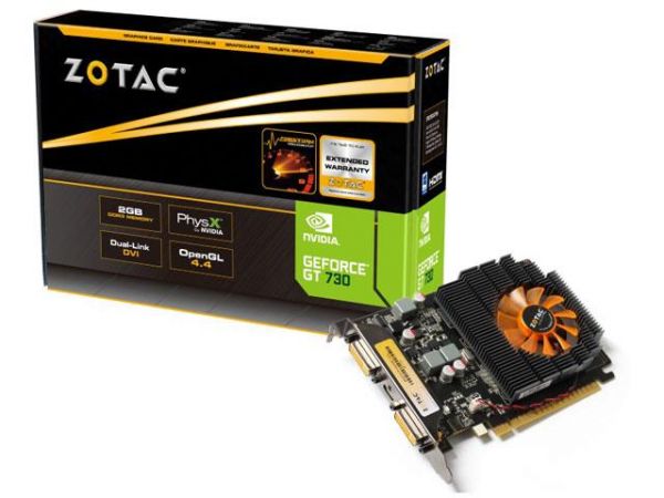 GEFORCE ZOTAC GT MAINSTREAM NVIDIA GT 730 2GB DDR3 128 BIT 1800MHZ 700MHZ 96 CUDA CORES DUAL DVI MIN