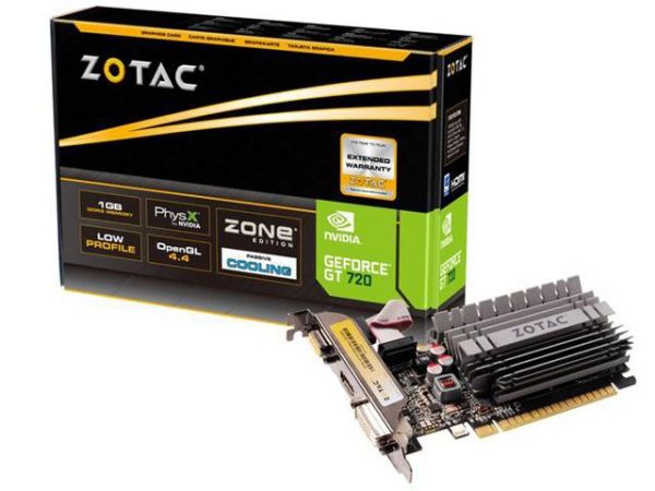 GEFORCE ZOTAC GT MAINSTREAM NVIDIA GT 720 1GB DDR3 64 BIT 1600MHZ 797MHZ 192 CUDA CORES DVI HDMI VGA