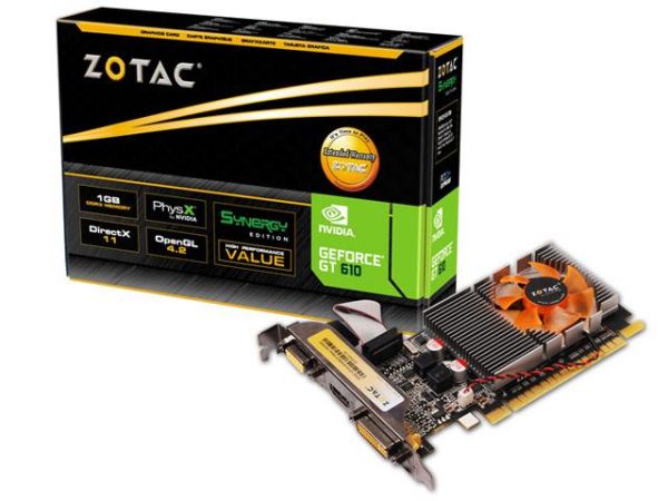 GEFORCE ZOTAC GT MAINSTREAM NVIDIA GT 610 1GB DDR3 64 BIT 1066MHZ 810 MHZ 48 CUDAS DVI HDMI VGA LOW